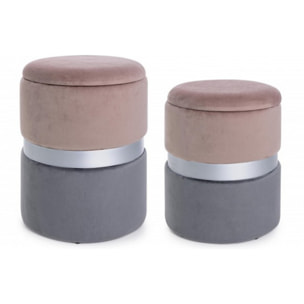 Set di 2 pouf POLINA contenitore in velluto rosa-grigio