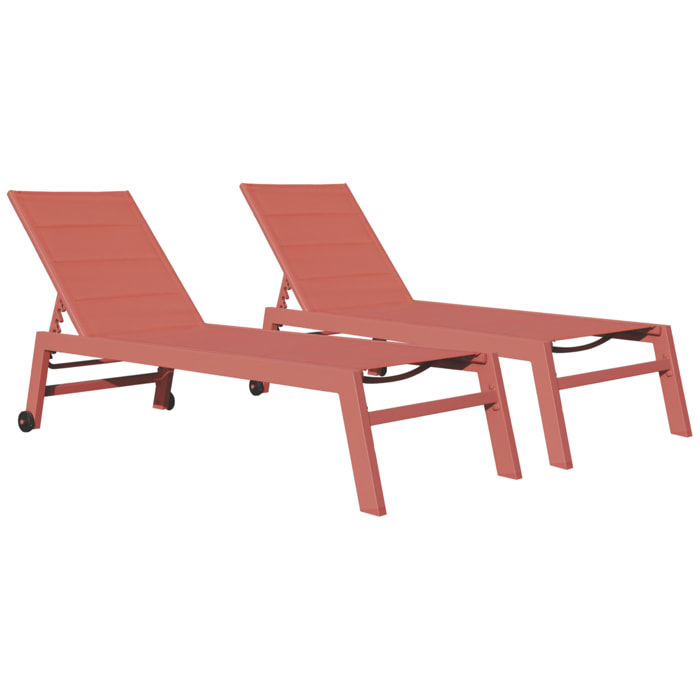 Lot de 2 bains de soleil BARBADOS en textilène terracotta - aluminium terracotta
