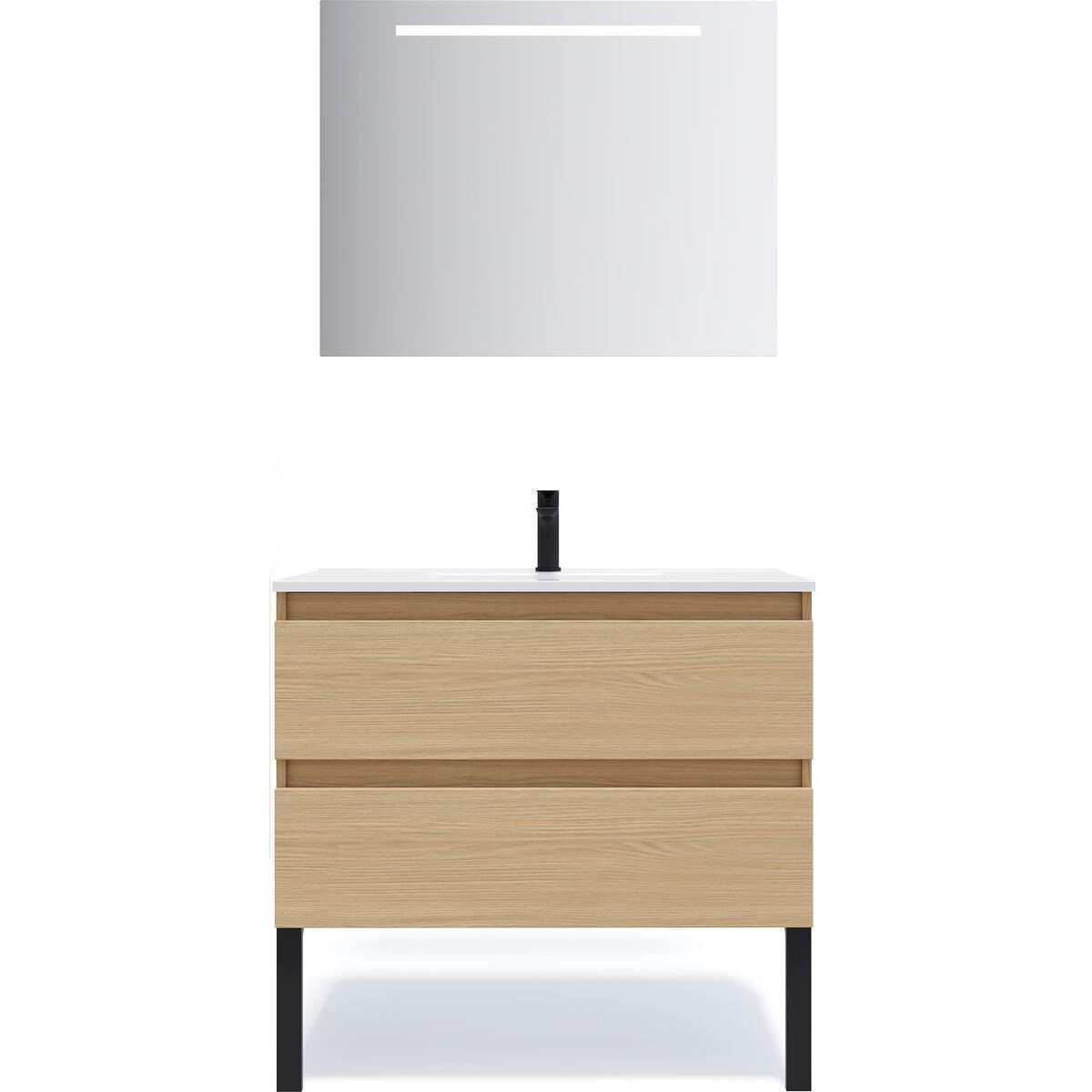 Ensemble vasque intégrée 2 tiroirs + miroir - HUDSON