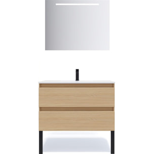 Ensemble vasque intégrée 2 tiroirs + miroir - HUDSON