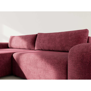 Rebecca - canapé d'angle gauche 4 places convertible avec coffre en velours texturé - Prune