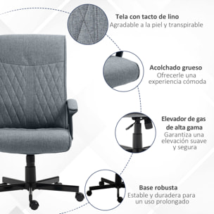 Silla de Oficina Giratoria Silla de Escritorio Basculante Tapizado en PU con Respaldo Alto y Altura Ajustable para Salón Oficina Carga 120 kg 65x72x102-112,5 cm Gris Oscuro