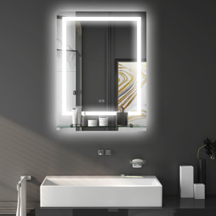 Miroir lumineux LED 43W antibué réglable interrupteur tactile étagère intégrée 60L x 14P x 80H cm