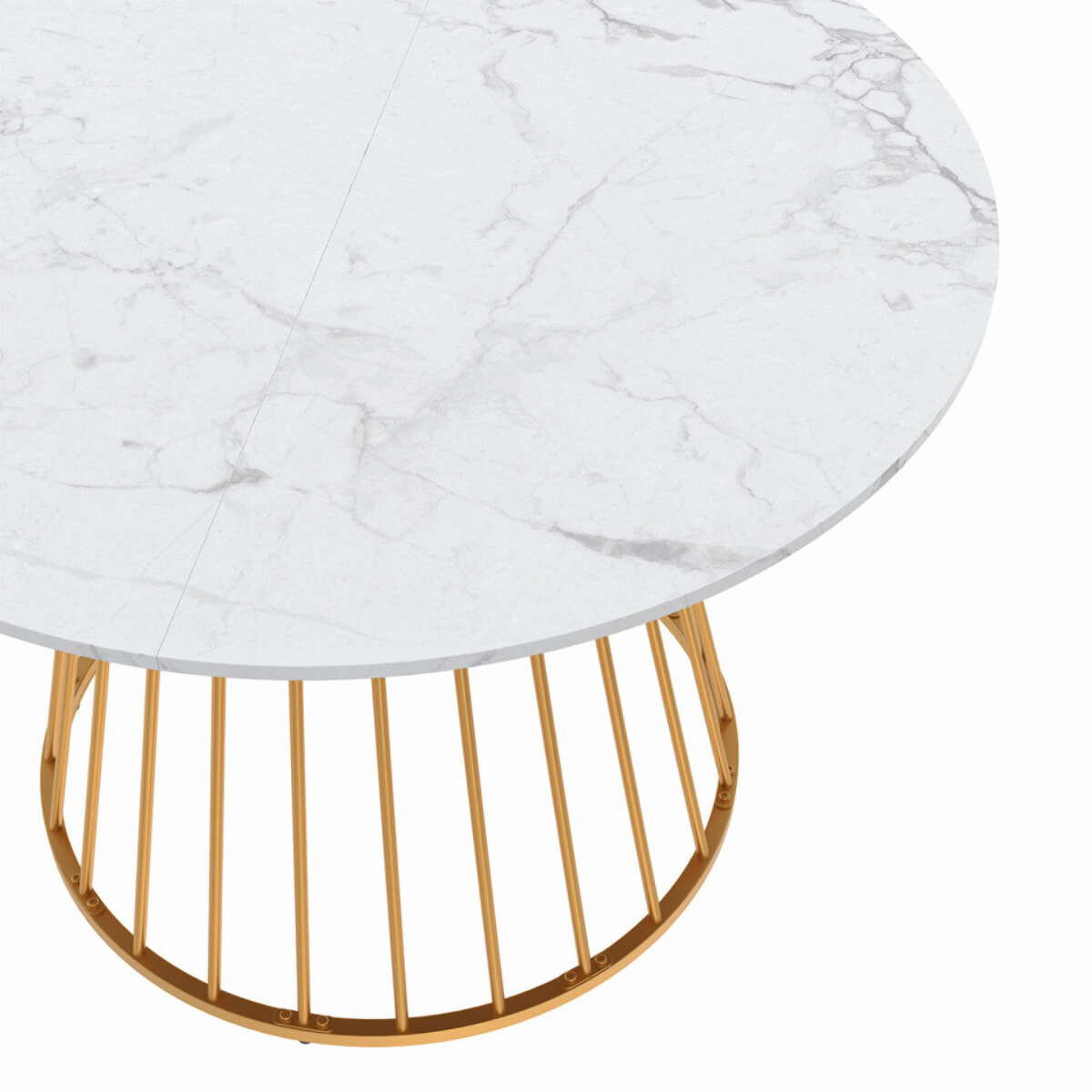 Table repas ronde Adelle 110 cm - Marbre blanc - doré