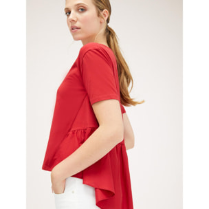 Motivi - T-shirt con balza in garza - Rosso