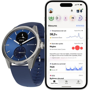 Montre santé WITHINGS Scanwatch 2 Blue Silver 42mm