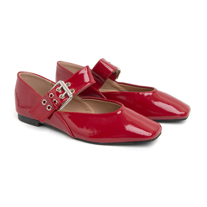 Ballerina con fibbia sul collo del piede - ROSSO