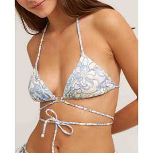 Top de bikini triángulo con cruce estampado