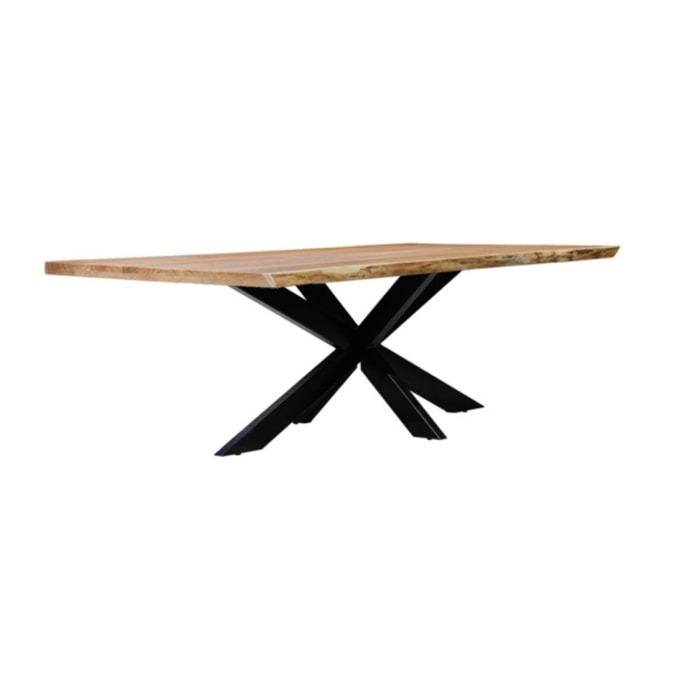 Table de repas en bois d'acacia massif et pied central métal - 200 x 100 cm - WOOD