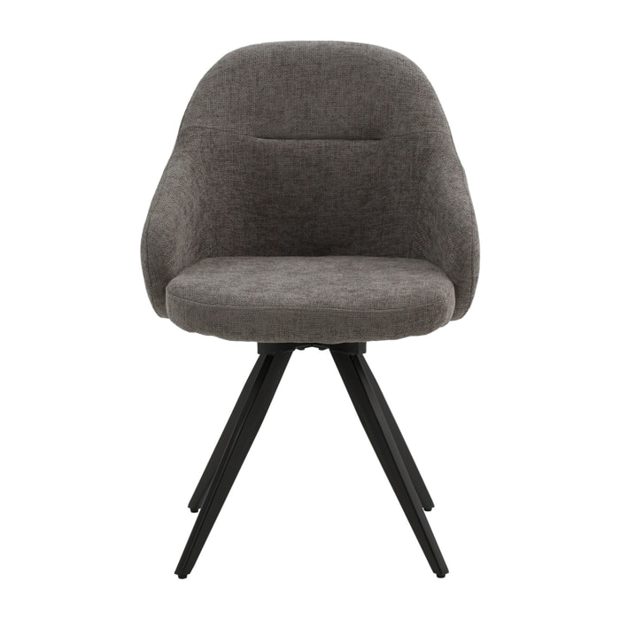 Set di 4 sedie girevoli COVENT in tessuto grigio e gambe in metallo nero, con braccioli