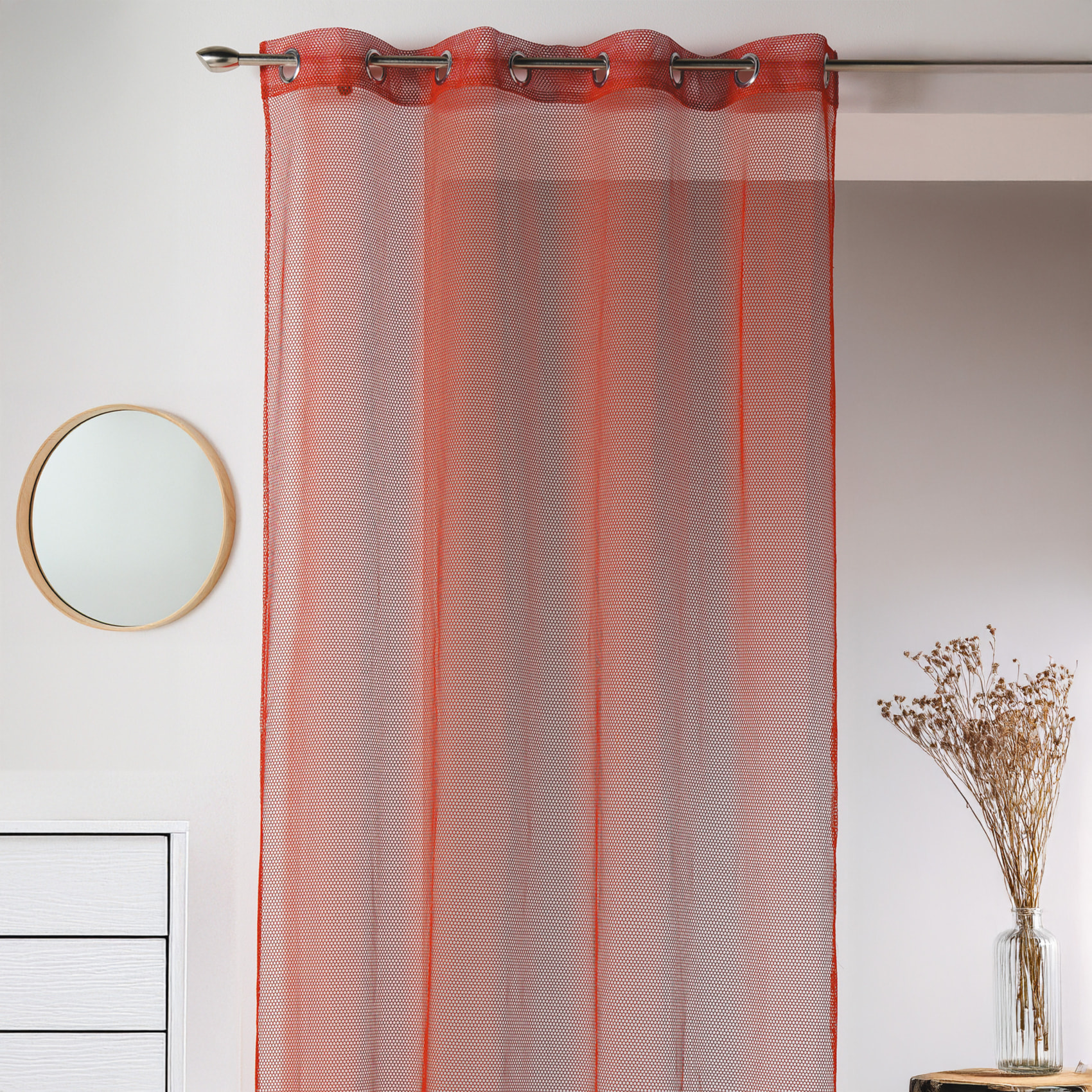 Voilage uni en maille filet - Rouge Orangé