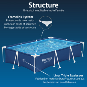 Bestway Piscine hors sol tubulaire rectangulaire Bestway Steel Pro 300 x 201 x 66 cm bleu