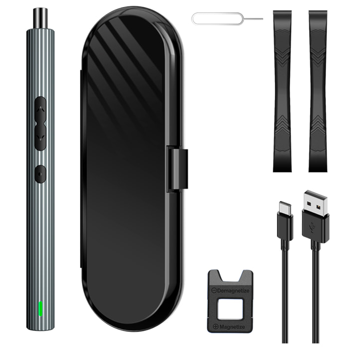 Destornillador eléctrico 33 en 1 con giro bidireccional, luces de trabajo, puntas magnéticas, 200rpm y batería de 350mAh.