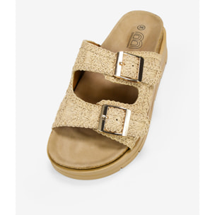 Sandalias plataforma beige con doble hebilla