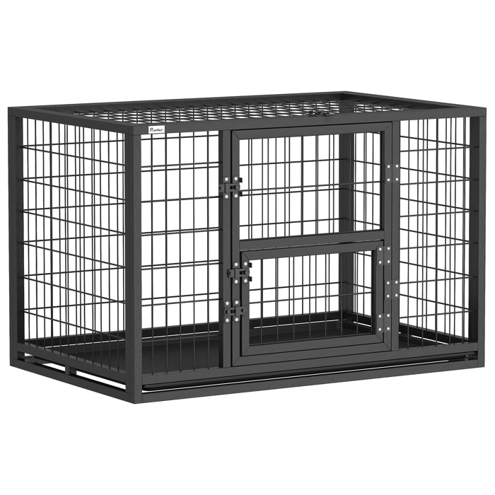 Cage pour chien 94 x 60 x 64 cm toit ouvrant trappes nourrissage porte acier noir