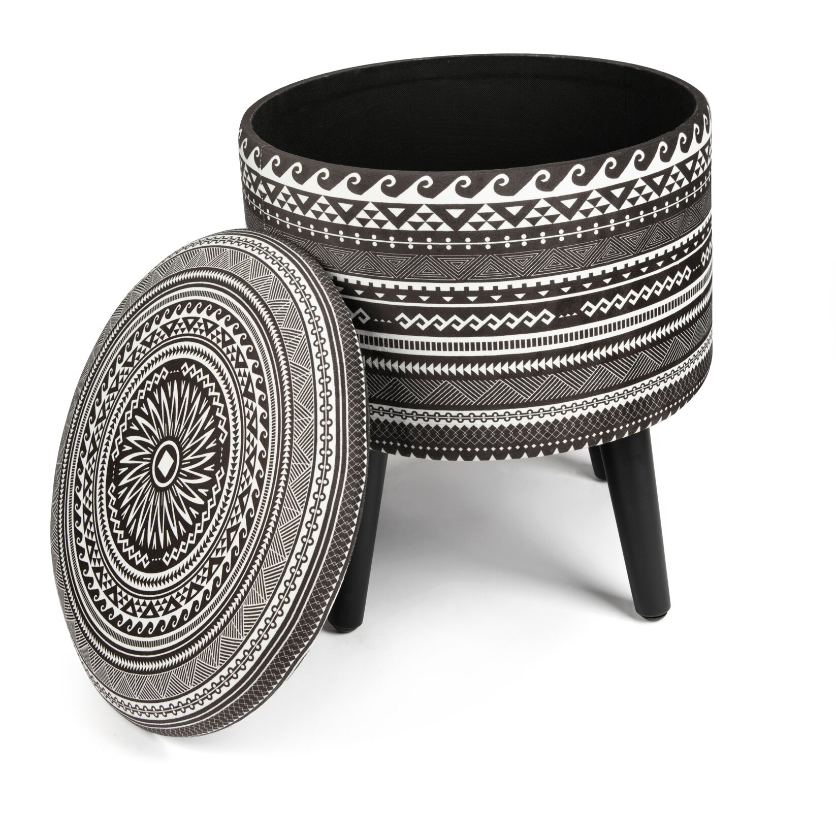 Pouf contenitore Excelsa Etnico in velluto e legno 38x38x45 cm multicolore