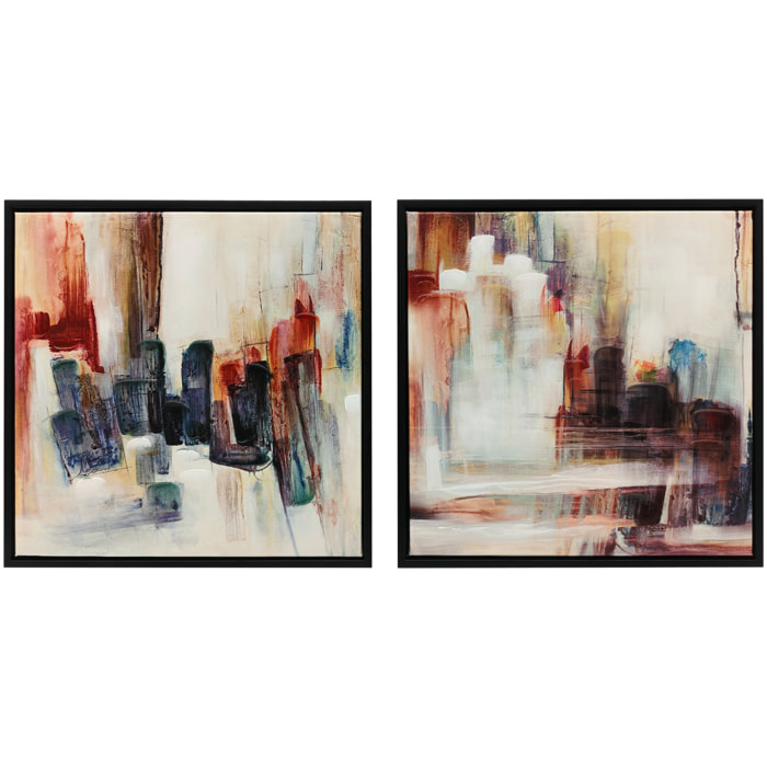 Cuadros en Lienzo Abstractos a Mano, 40x40 cm, 2 Piezas, Cuadros de Arte de Pared Enmarcados, Textura Rica, Decoración Moderna para Dormitorio, Salón, Cocina, Multicolor