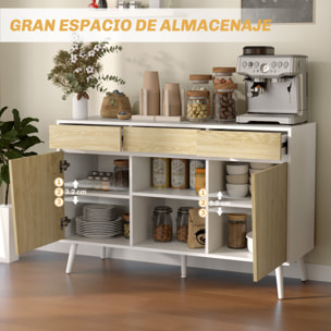 Aparador de 2 Puertas Aparador de Salón con 3 Cajones Estantes Mueble para TV para Dormitorio Sala de Estar 120x39x77 cm Blanco y Natural