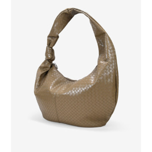 Bolso de hombro taupe grande con trenzado y nudo