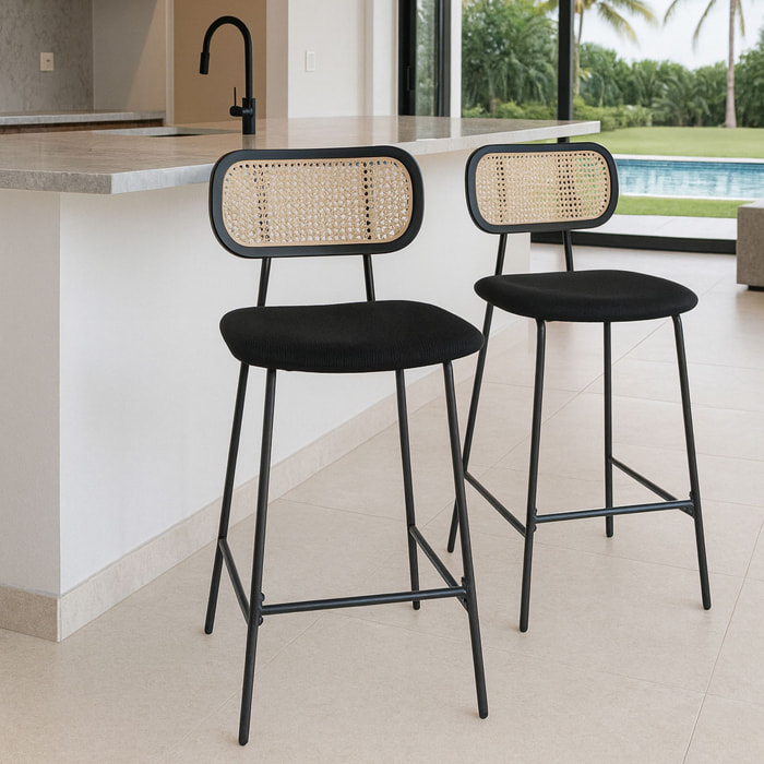 Lot de 2 chaises de bar en bois et velours noir NOSARA