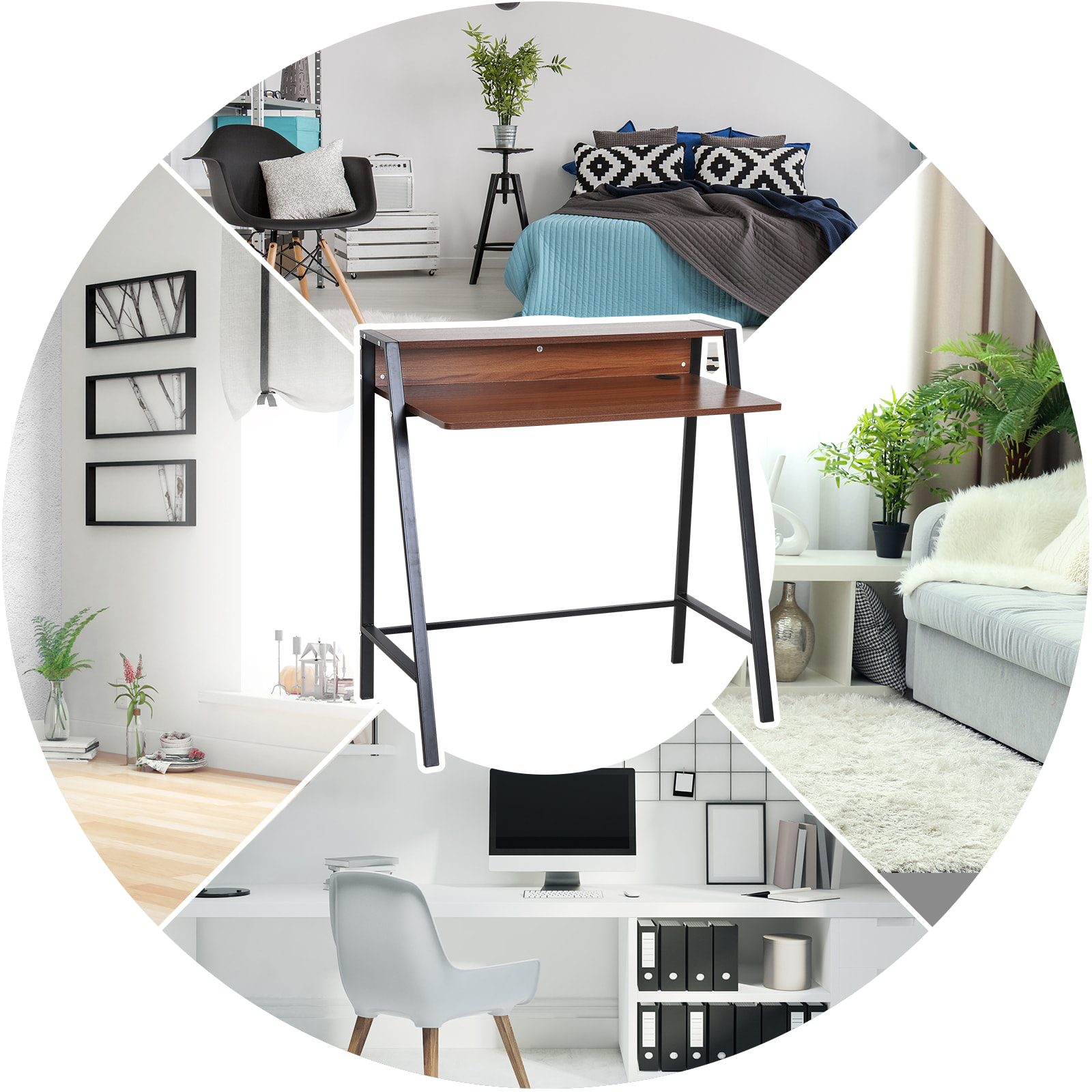 Bureau secrétaire bureau informatique dim. 84L x 45l x 85H cm style néo-rétro étagère coloris noyer noir