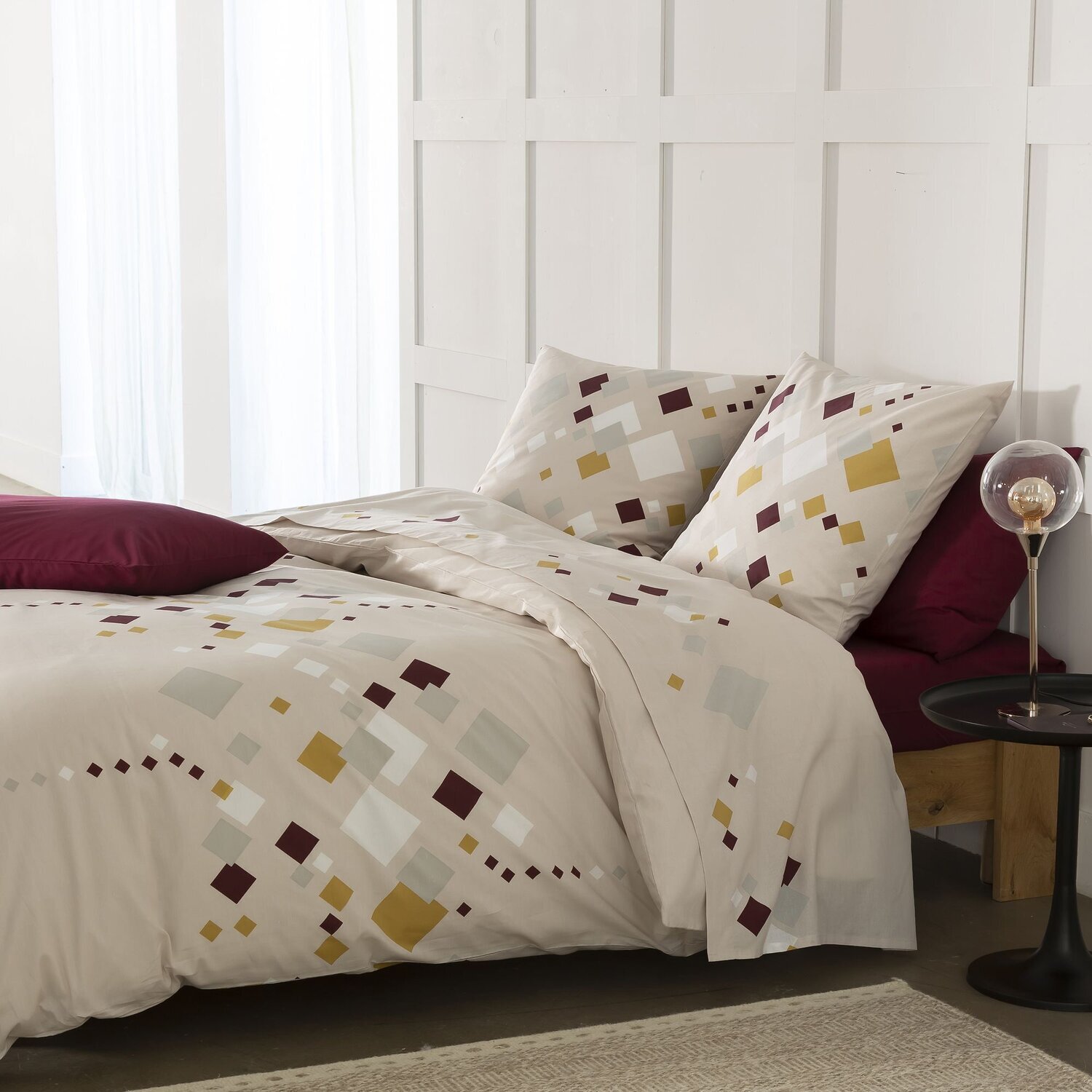 Parure de couette 100% coton motif losange - beige