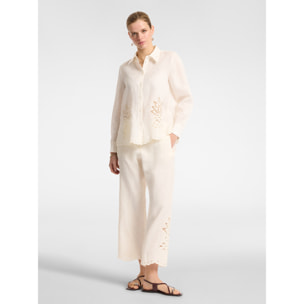 Elena Mirò - Pantaloni cropped ricamati in lino - Bianco