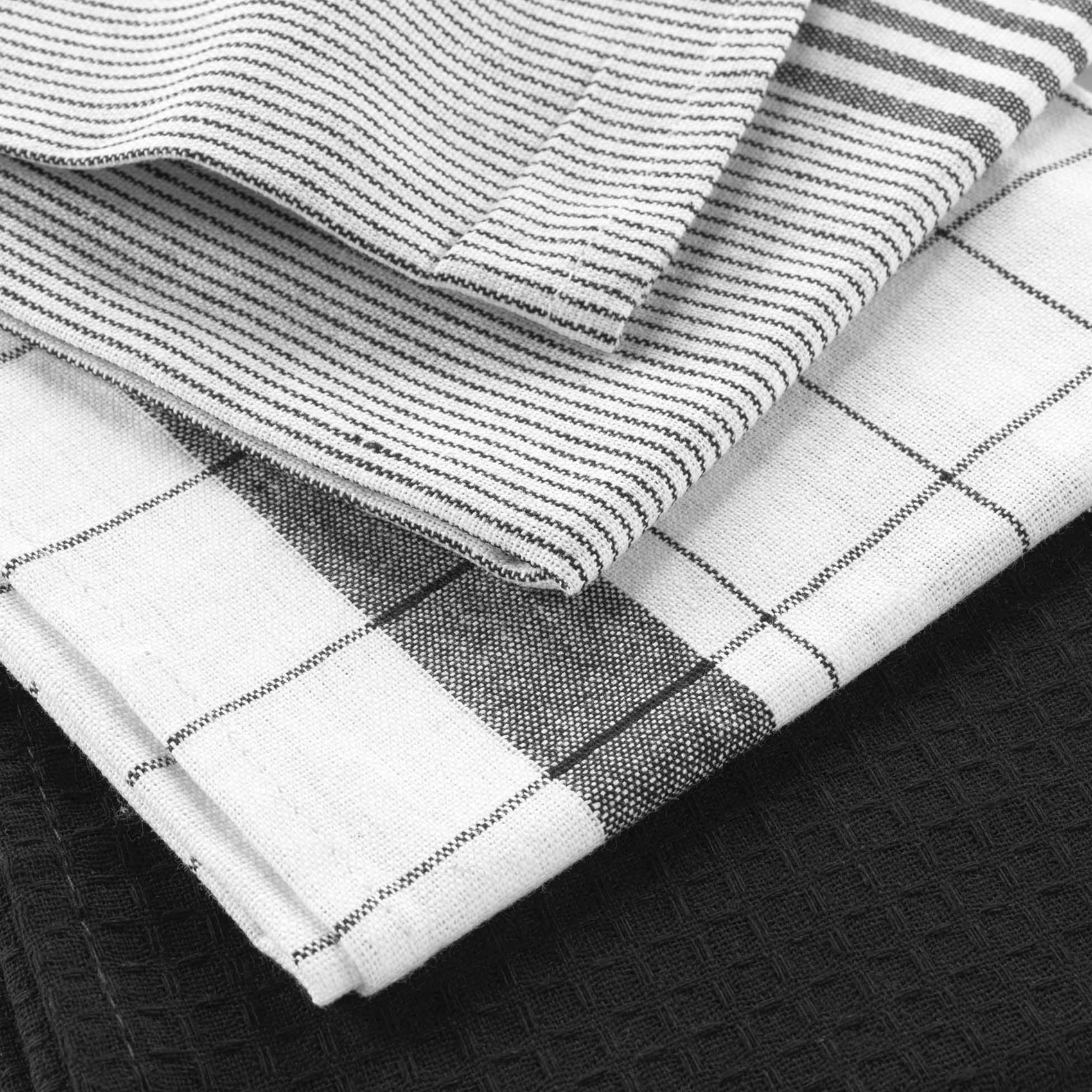 Lot de 3 torchons en coton tissé nid d’abeille - Noir