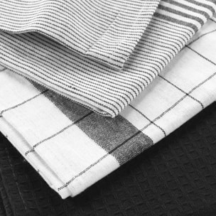 Lot de 3 torchons en coton tissé nid d’abeille - Noir