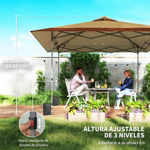 Carpa Plegable Pop-up Gazebo 4x4 m, Cenador Plegable con Bloqueo Central, UPF50+, Altura Ajustable, 4 Bolsas de Arena y Bolsa de Transporte con Ruedas, para Camping, Fiestas, Beige y Café