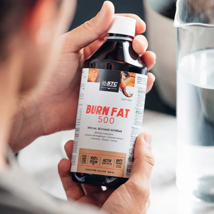 Burn-Fat® 500 - 3 actions - Brûle-graisses + Energisant + Désinfiltrant - Vegan - Actif breveté - Goût cola - Flacon 500ml