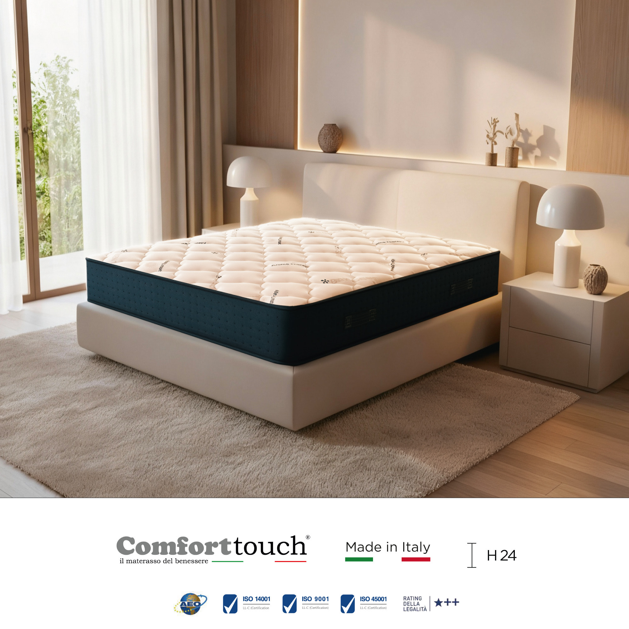 "Perfect" H24 cm 80x200 guanciale Memory OMAGGIO in schiuma poliuretano ad alta densità e 5,5cm memory foam