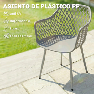 Juego de 4 Sillas de Jardín Exterior, Sillas Terraza Exterior con Respaldo Diamante, Asiento de PP Anti-UV, Reposabrazos y Patas Metálicas, para Terraza, Balcón, 56x51x84 cm, Gris