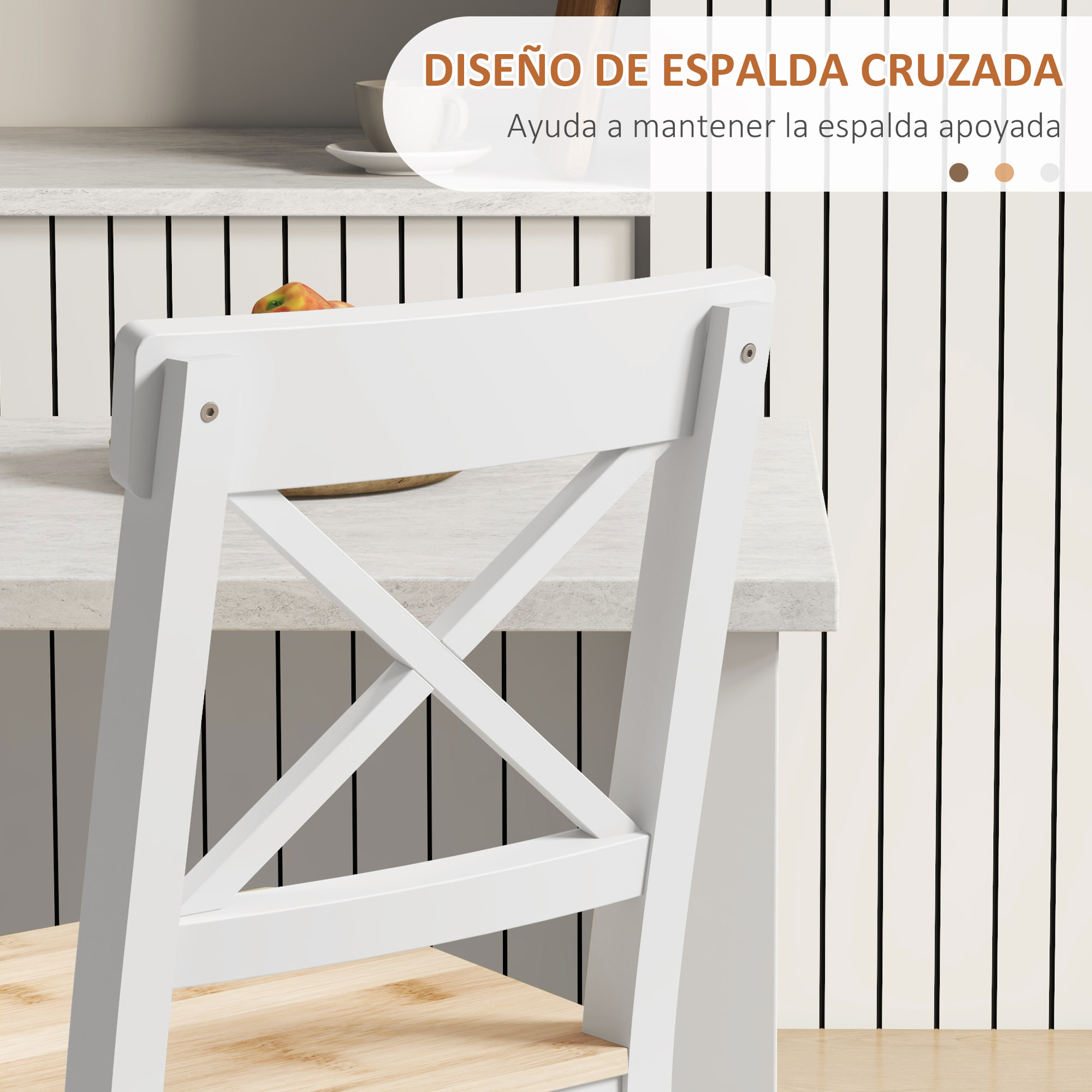 Conjunto de 2 Taburetes de Bar Altura Asiento 60,2 cm Taburetes de Cocina de Madera con Respaldo y Reposapiés Carga 120 kg para Comedor Salón Natural y Blanco