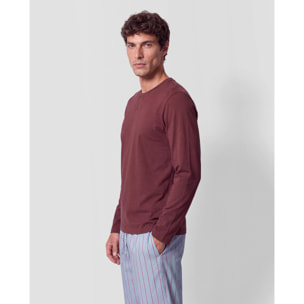Pijama largo de algodón raya ciel burdeos