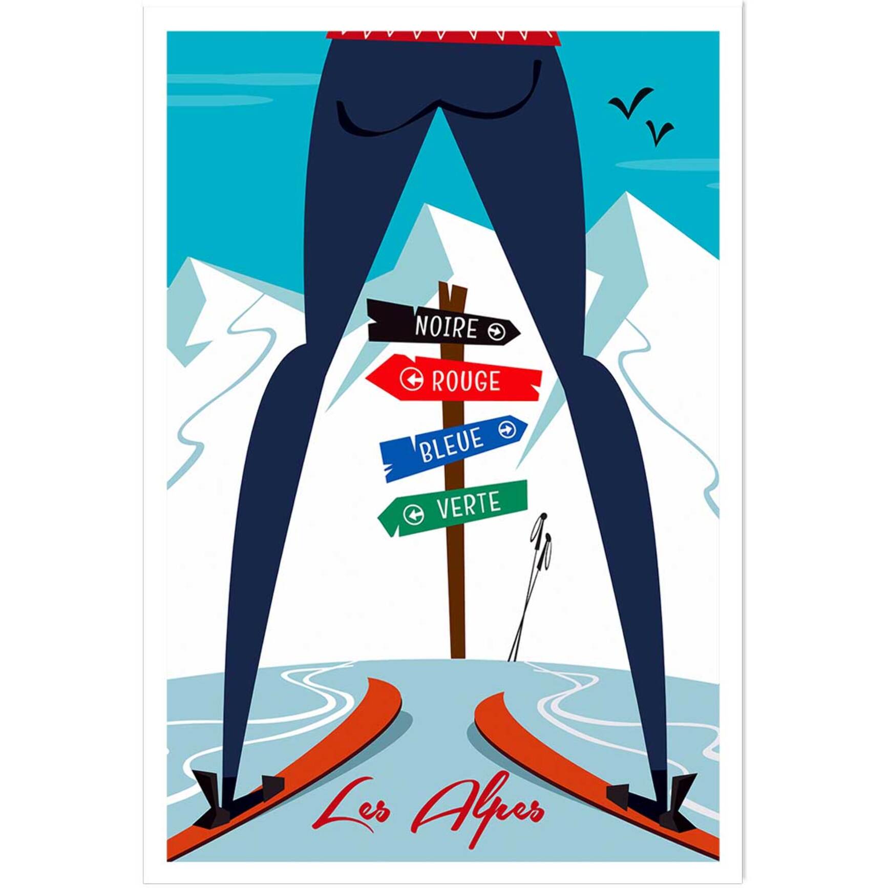 Poster retro piste noire…ou verte! Affiche seule