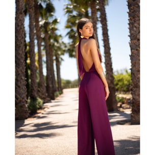 Mono largo de gasa con cuello halter drapeado de mujer