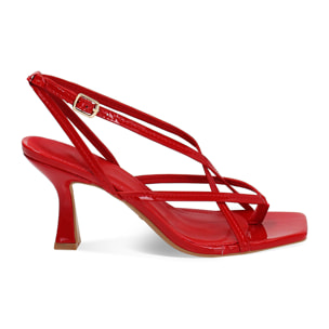 Sandalo donna rosso in vernice, tacco 7,5 cm
