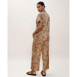 Camicia a maniche corte con nodo e stampa animalier