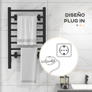 Toallero Eléctrico de Pared o Suelo 150â‚¬Â¯W Calentador de Toallas de Aleación de Aluminio con Función de Temporizador y 8 Barras para Baño 53x35x90 cm Negro