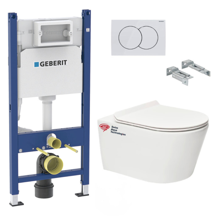 Pack Bati-support Geberit 112cm + WC sans bride Swiss Aqua Technologies Brevis + abattant ultra-fin (BREVISGEB3-SP)