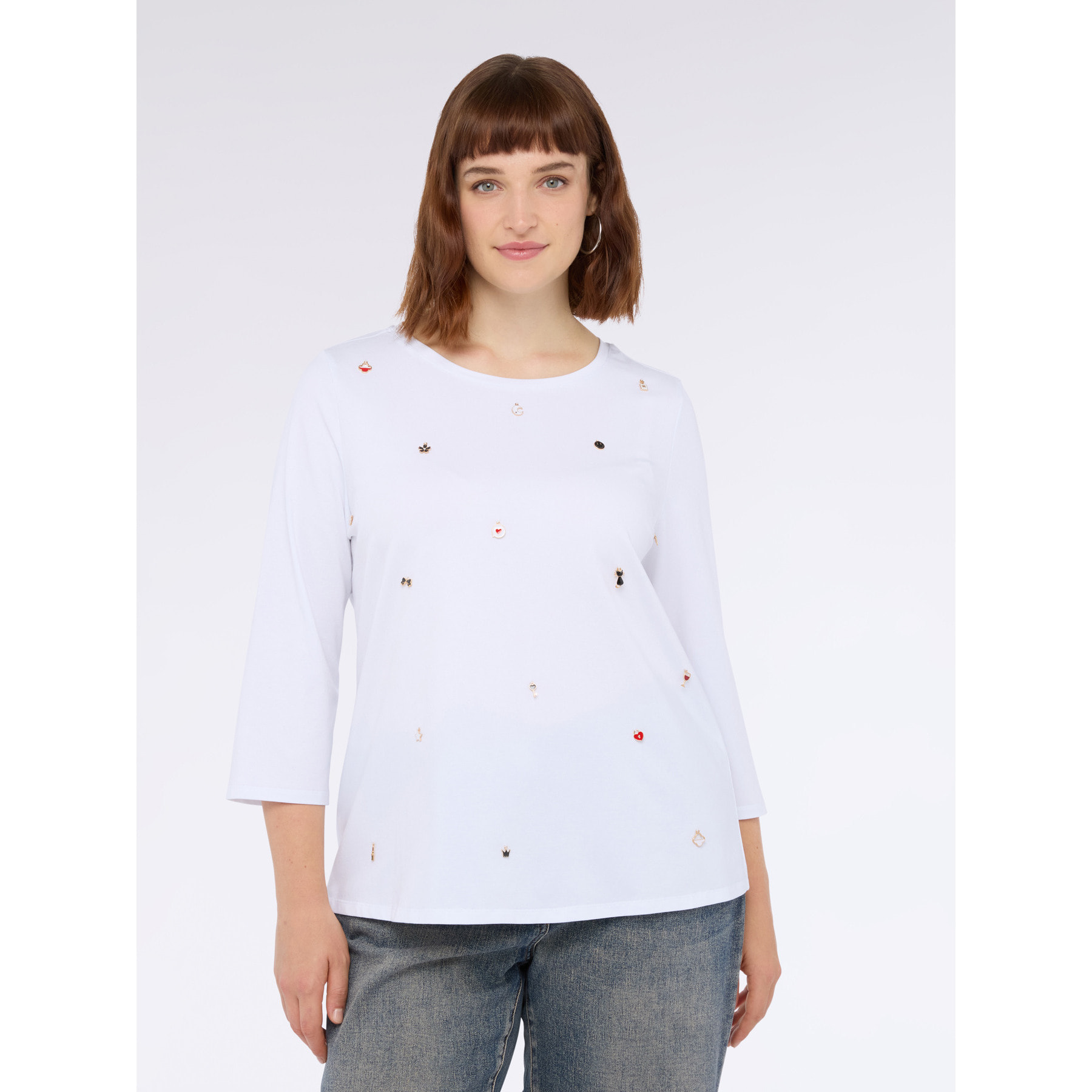 Fiorella Rubino - T-shirt in jersey di cotone con charms - Bianco