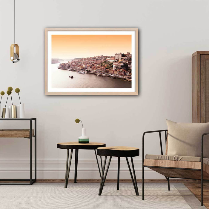 Affiche welcometoportugal lisbonne vue du tage Affiche + cadre en bois - Chêne