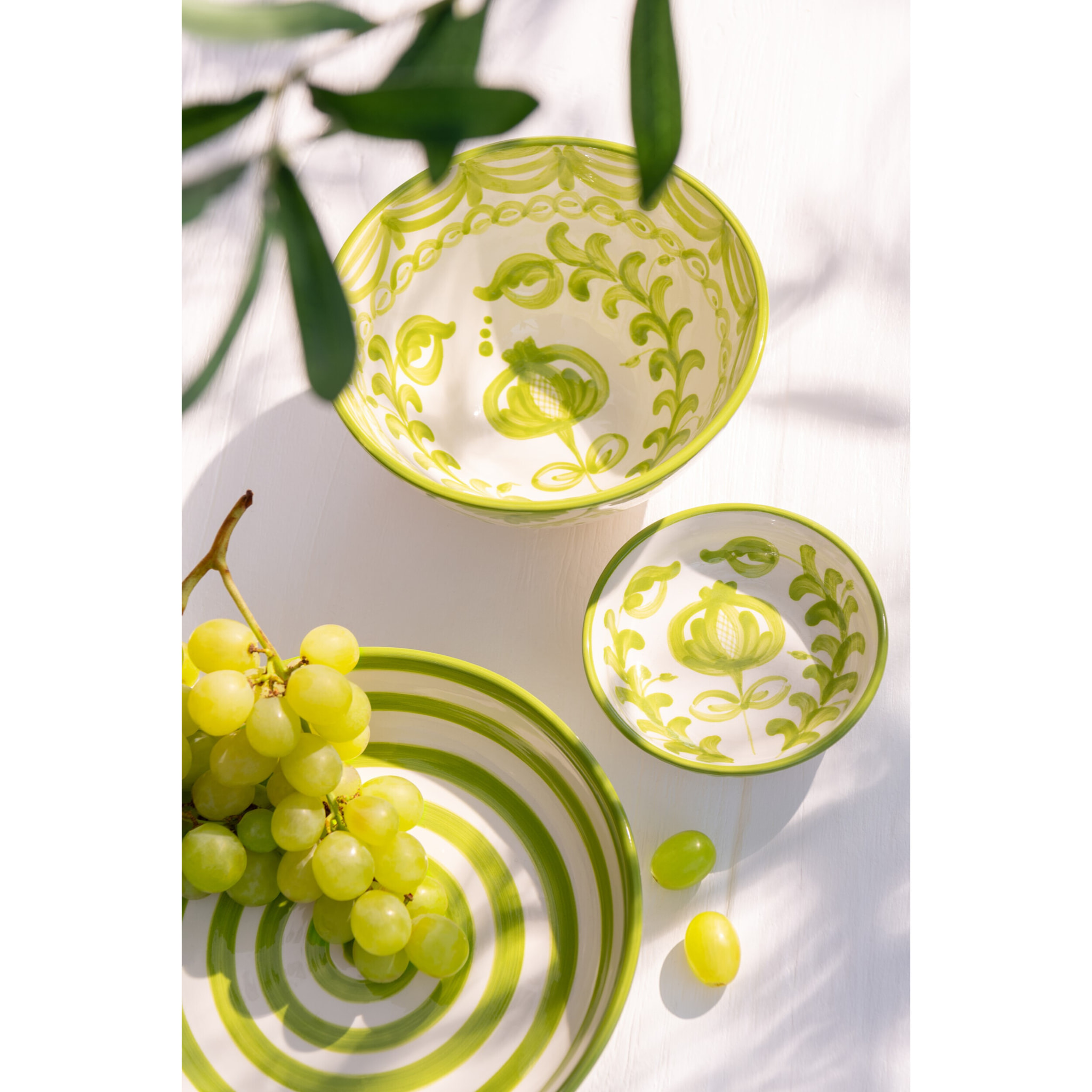J-Line bol Granada Low - céramique - blanc/vert - small - Ø 14 cm