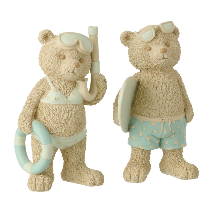J-Line Ours Plage Fille/Garçon - polyrésine - beige/bleu clair - small - 2 pièces