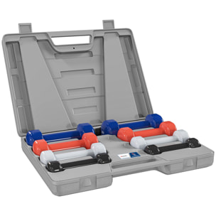 Ensemble d'haltères courtes total 10 Kg - collaboration Aosom.fr x FFHandball - paires de 0,5/1/1,5/2 Kg avec malette - métal PU multicolore