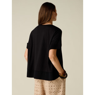 Oltre - T-shirt bimaterica over - Nero