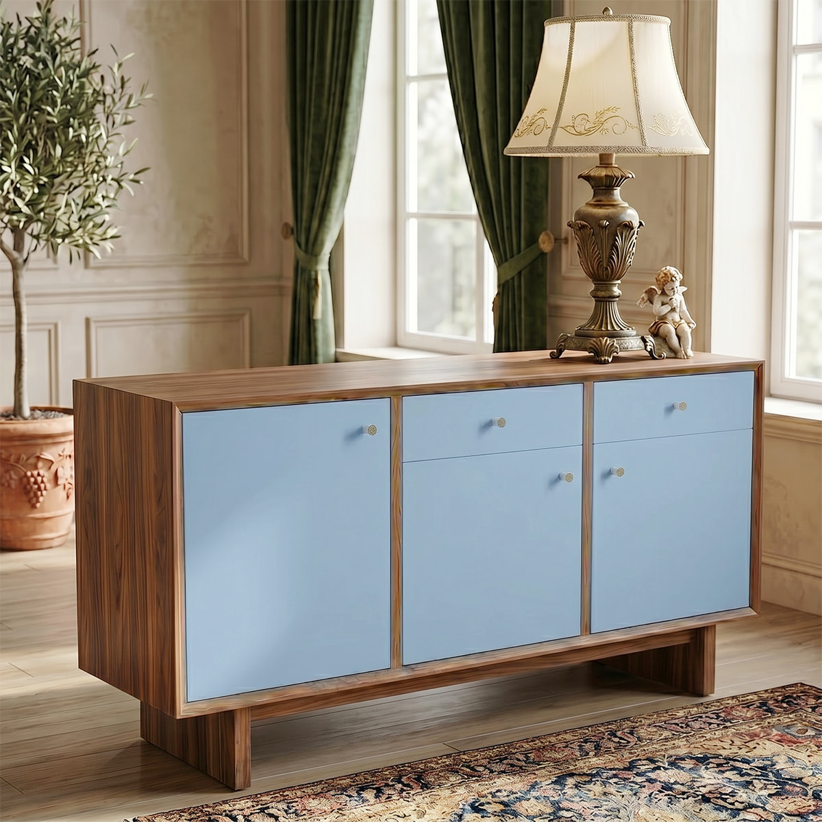 Rouleau adhésif décoratif Vinyle au Mètre - Bleu poudre - Sticker Lavable Imperméable Mur Cuisine Meubles