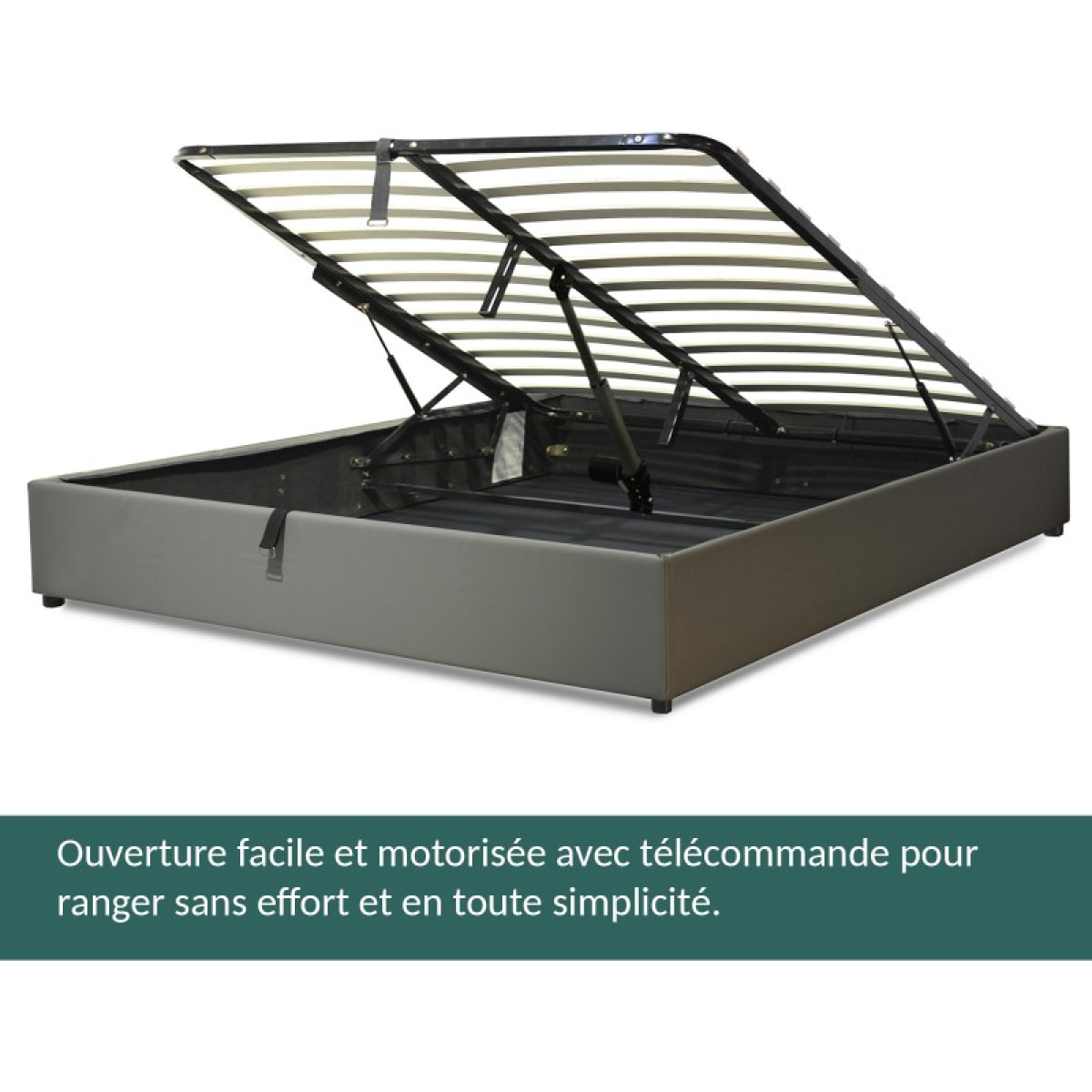 Lit coffre Futura | Ouverture électrique avec télécommande | Espace de stockage jusqu'à 900 L | Simili Cuir | Gris