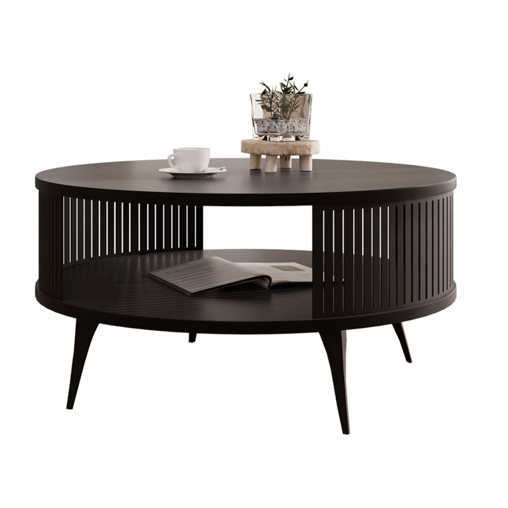 Forini - table basse ronde - noir - 1 niche - 75 cm - Noir